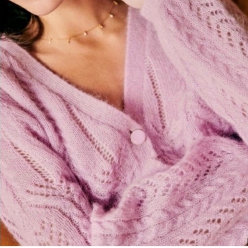 Sezane Lilac Openwork Knit Cardigan - Picture 2 of 9